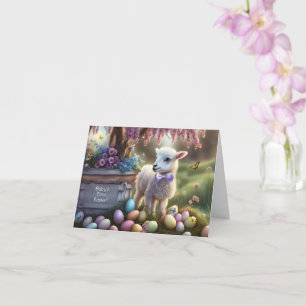 Babys Frist Easter with Cute Lamb Eggs Card