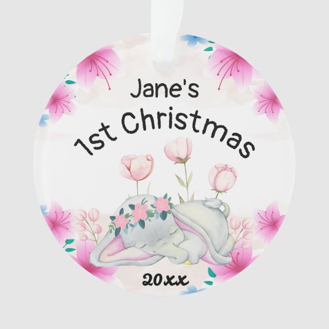 Baby's Girl First Christmas 2023 Personalised  Ornament (Front)