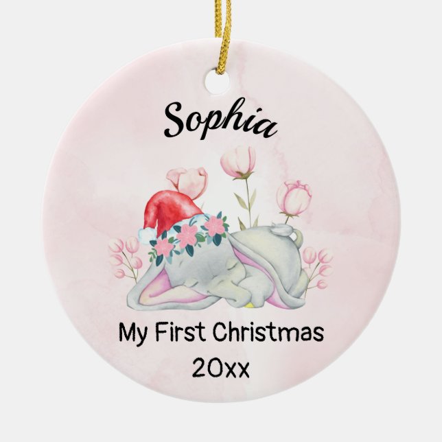 Baby's Girl My First Christmas 2023 Personalised Ceramic Tree Decoration (Front)