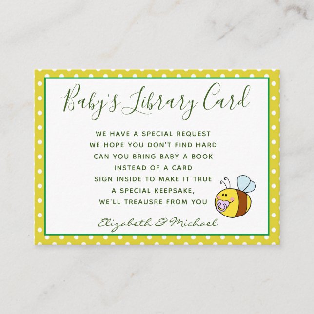 Babys Library Book Request Card BEE Buzzing Ba-Bee (Front)