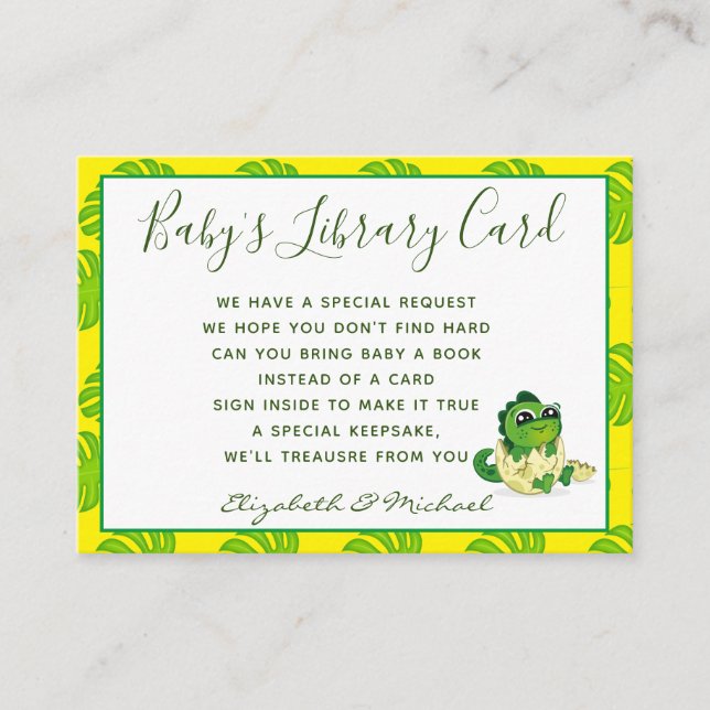 Babys Library Book Request Card Dinosaur Hatchling (Front)
