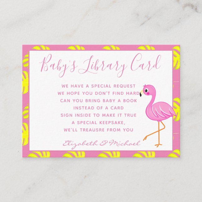 Babys Library Book Request Card Tropical Flamingo (Front)