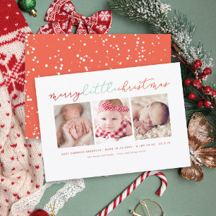 Baby's Merry Little Christmas Cute 3 Photo Collage Holiday Card