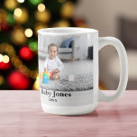 Baby's Merry Snowman First Christmas Unique Photo Coffee Mug<br><div class="desc">Capture the wonder of your little one's first festive season with our enchanting "Baby's First Christmas unique mug." Designed to treasure those precious moments, each ornament features a heartwarming artistic rendition of winter's joy on one side and holds a space for your baby's photo on the other. It's a circle...</div>