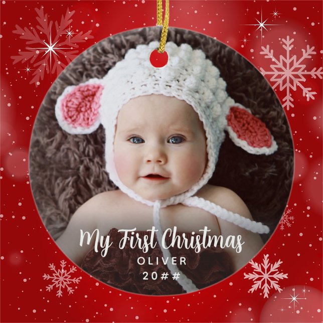 Baby's My First Christmas Timeless Ceramic Tree Decoration (Available in multiple types or ornaments. Customize with photo, name, and date. Congratulations! )