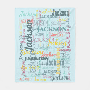 Baby's Names Pattern Typography Neutral Blue Fleece Blanket
