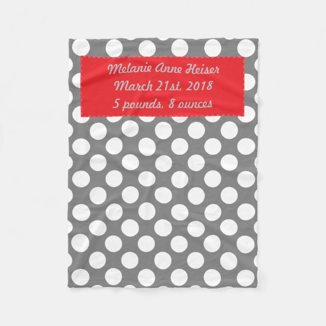 Baby's Personalised Polka Dots Fleece Blanket (Front)
