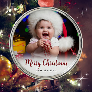 Baby's Photo and Text Christmas Keepsake Metal Tree Decoration