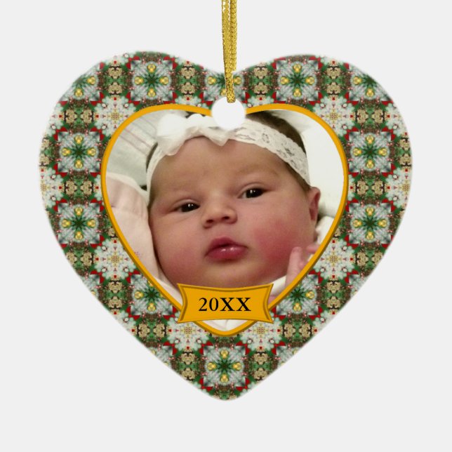 Baby's Photo Chrismas Wreath Pattern Ceramic Tree Decoration (Front)