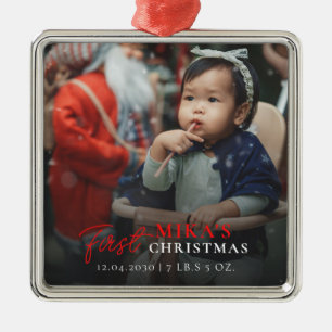 Baby's Photo First Christmas Birth Stats Metal Tree Decoration