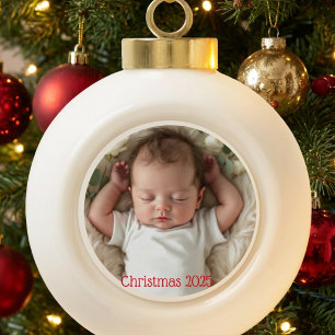  Baby's Photo First Christmas Personalise  Ceramic Ball Christmas Ornament