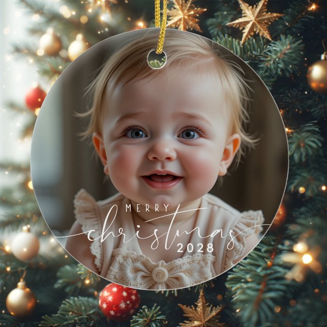 Baby's photo Merry Christmas Modern Ceramic Tree Decoration (Creator Uploaded)