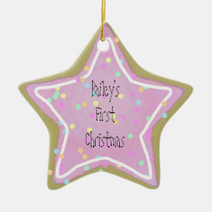 Baby's Pink Star Cookie with Sprinkles 1st  - Ceramic Tree Decoration