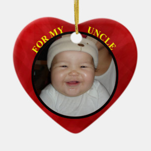 Baby's Red Heart Photo Gift Tag Ornament For Uncle