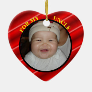Baby's Red Photo Gift Tag & Ornament for Uncle