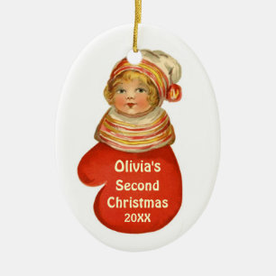 Baby's Second Christmas Custom Name Vintage W1383 Ceramic Tree Decoration