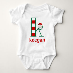 Baby's Striped Santa Christmas Bodysuit monogram k
