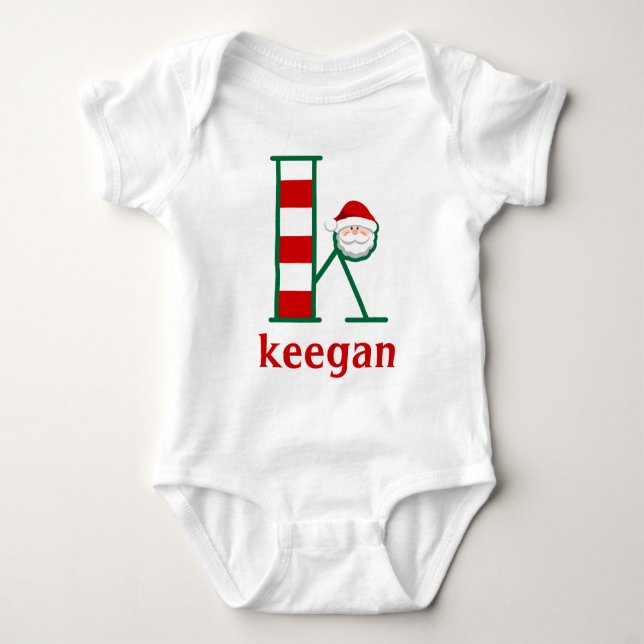 Baby's Striped Santa Christmas Bodysuit monogram k (Front)