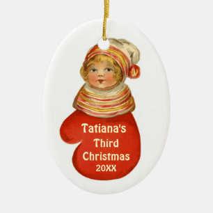 Baby's Third Christmas Custom Name Vintage X102 Ceramic Tree Decoration