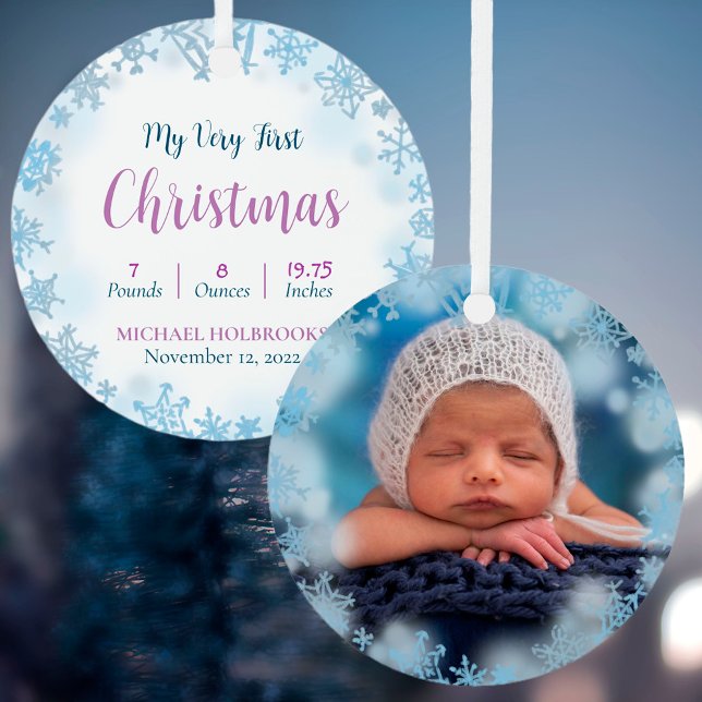 Baby's Very First Christmas Photo Birth Stats  Ceramic Tree Decoration (Creator Uploaded)