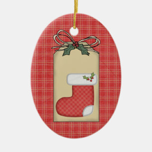 Baby's Xmas Red Plaid Gift Tag Ornament