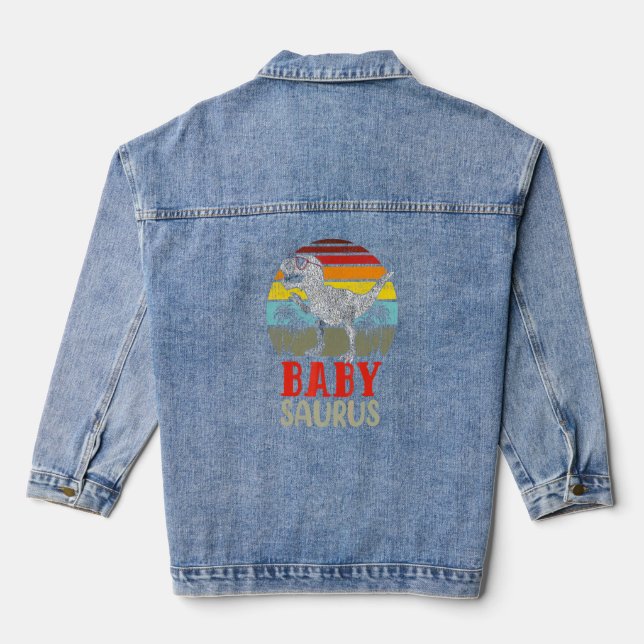 Babysaurus Rex Dinosaur Baby Saurus Family  Denim Jacket (Back)