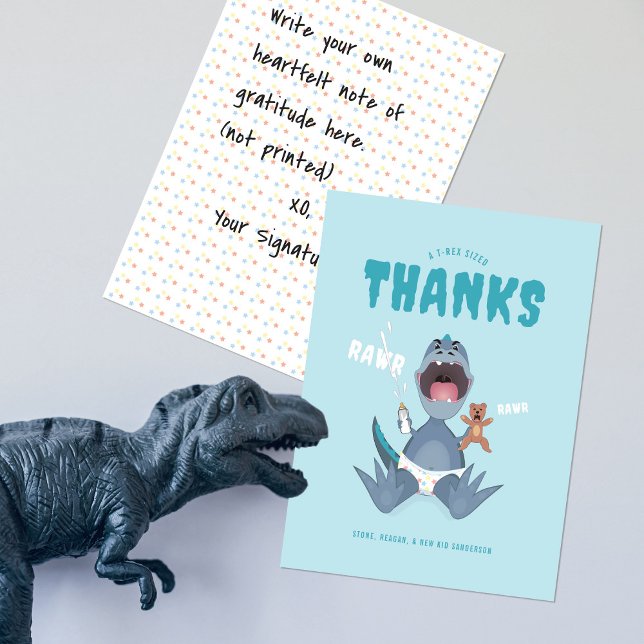 Babysaurus T-rex Blue Thank You Card (Creator Uploaded)