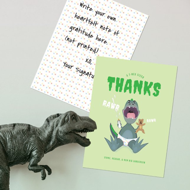 Babysaurus T-rex Green Thank You Card (Creator Uploaded)
