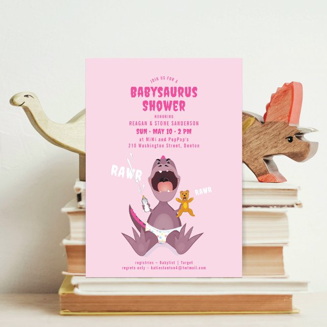 Babysaurus T-rex Pink Baby Shower Invitation (Creator Uploaded)