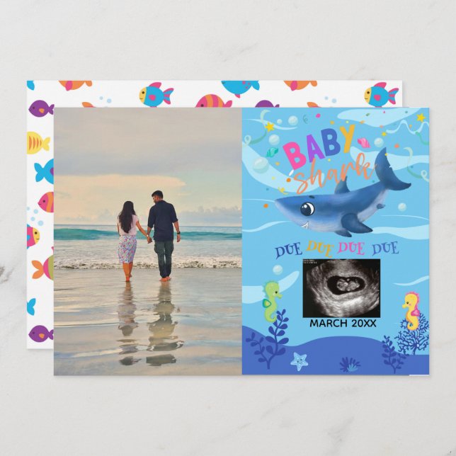 BabyShark Ultrasound Photo Pregnancy Announcement (Front/Back)