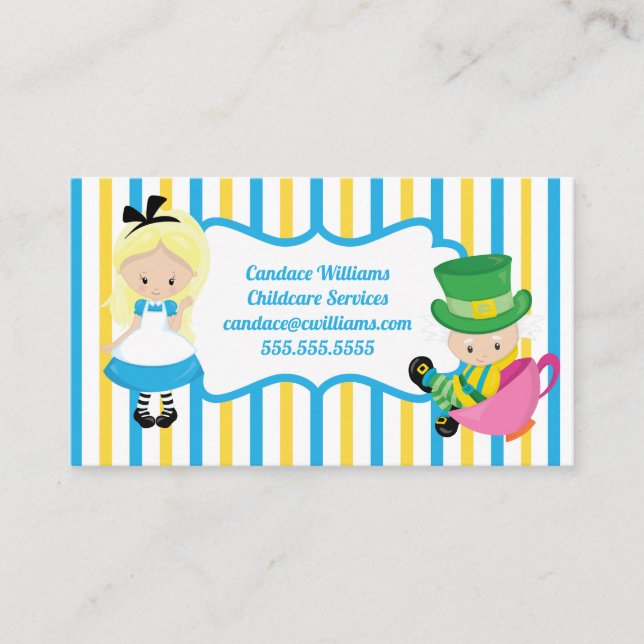 Babysitter Alice in Wonderland Childcare Services Business Card (Front)