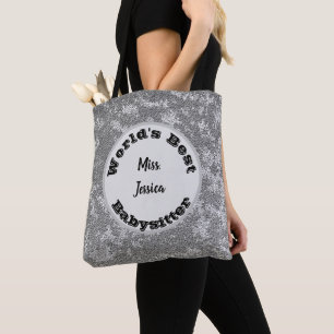 Babysitter Appreciation Marbled Silver Thank You Tote Bag