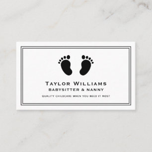 Babysitter Babysitting Nanny Baby Feet Black White Business Card