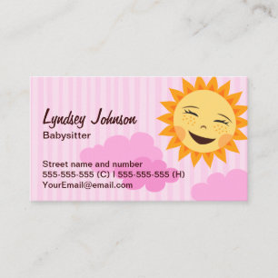 Babysitter business card, pink with cute sun card