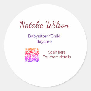 Babysitter child daycare nanny add name details q classic round sticker