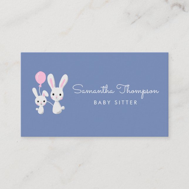 Babysitter, Childcare, Daycare, Nanny Cute Bunny Business Card (Front)