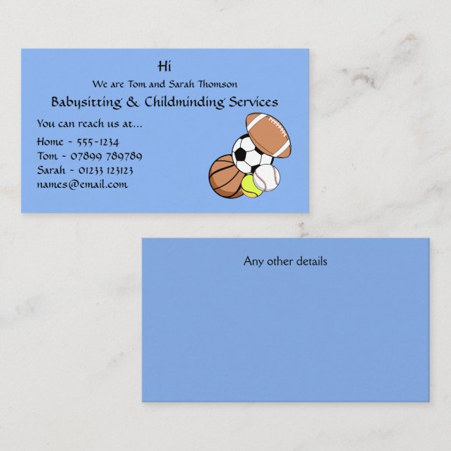 Babysitter, Childminder Contact Business Card (Front/Back)