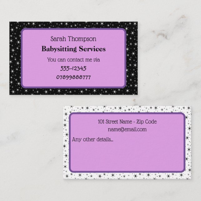 Babysitter Contact Business Card (Front/Back)