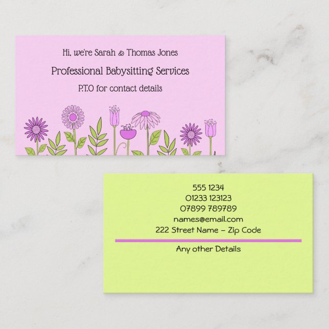 Babysitter Contact Floral Business Card (Front/Back)