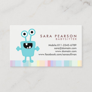 Babysitter Cute Cyan Monster Alien Business Card