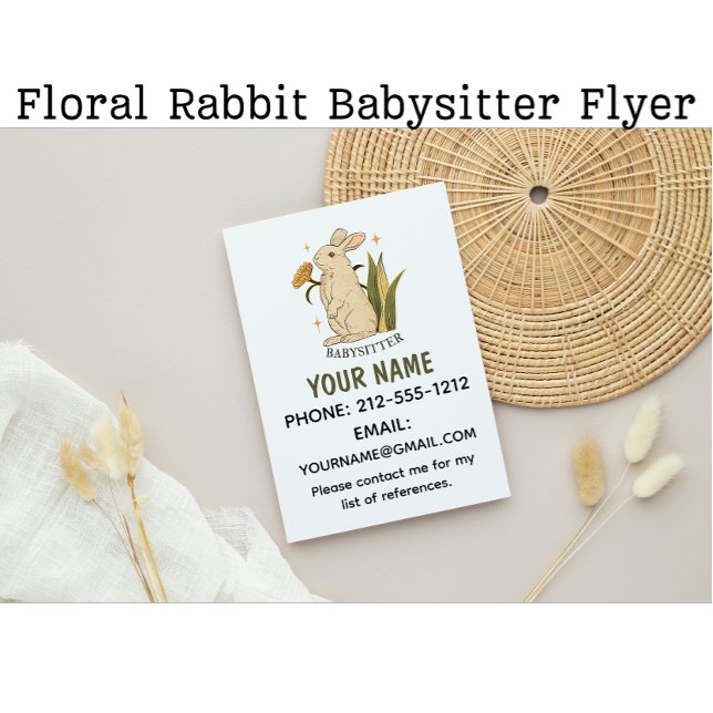 Babysitter Cute Floral Bunny Baby Services Flyer (Creator Uploaded)