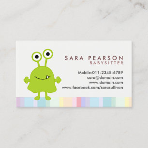 Babysitter Cute Green Monster Alien Business Card
