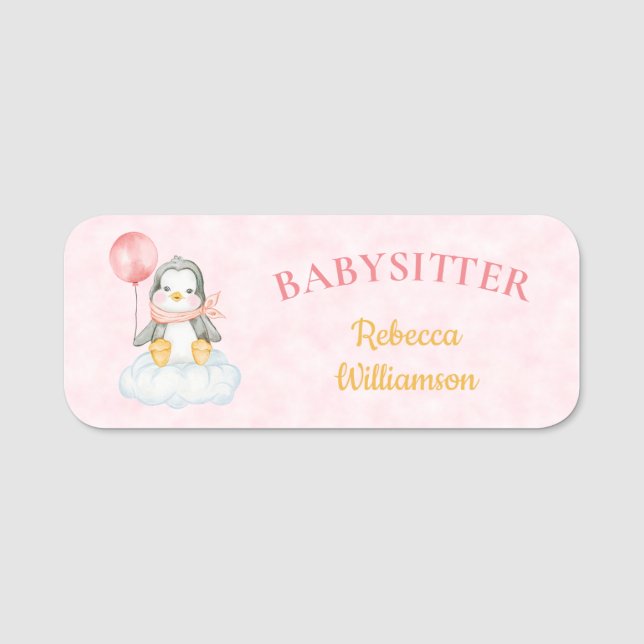 Babysitter Cute Penguin Business Name Tag (Front)