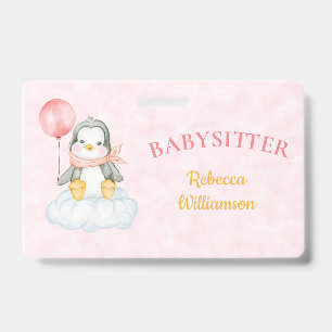 Babysitter Cute Penguin Business Name Tag ID Badge