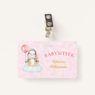 Babysitter Cute Penguin Business Name Tag ID Badge