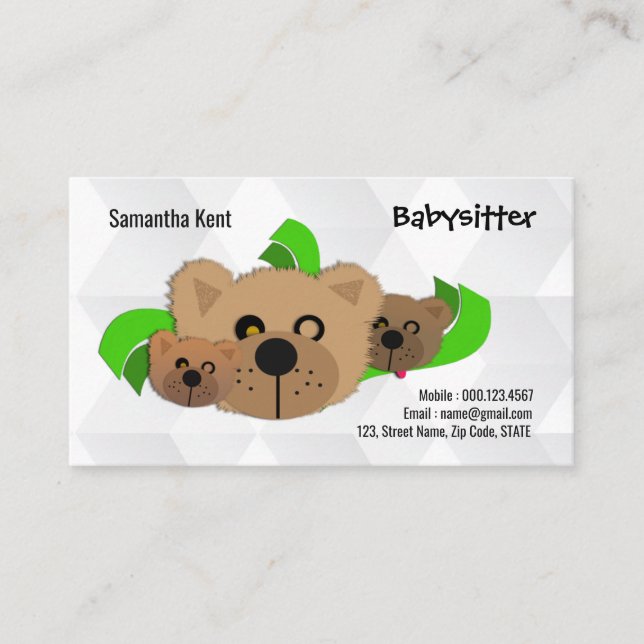 Babysitter Cute Teddy Bear Mama Cubs Business Card (Front)