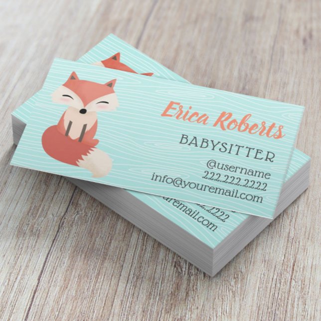 Babysitter Cute Woodland Fox Babysitting Childcare Business Card (Creator Uploaded)