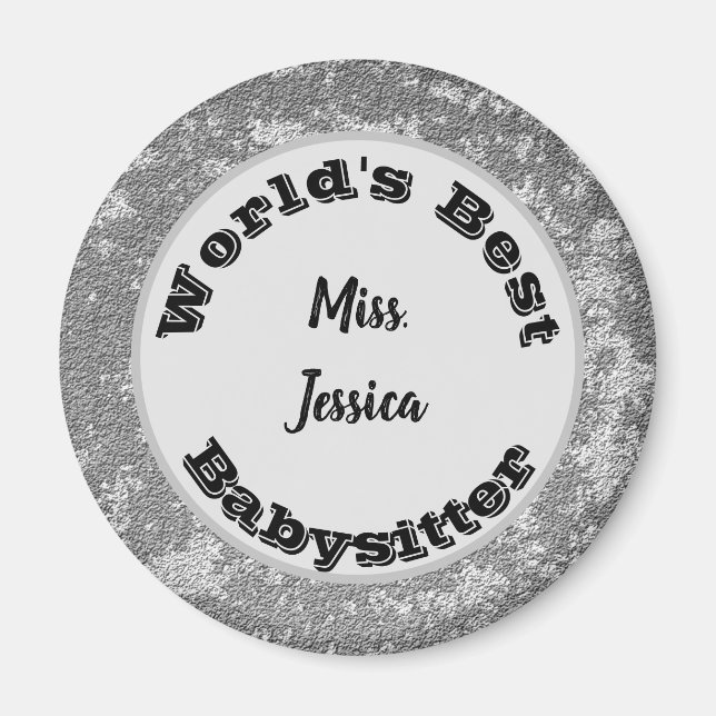 Babysitter Marbled Silver Childcare Thank You Magnet (Front)