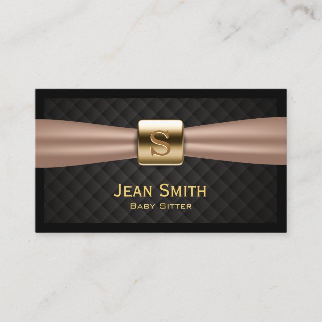 Babysitter Modern Gold Logo Diamond Quilted Business Card (Front)