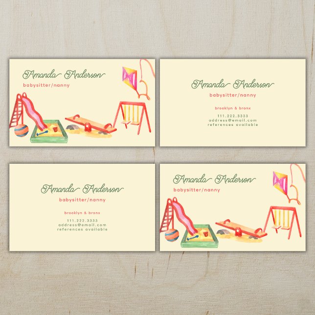 Babysitter Nanny Childcare Daycare Cute Playground Business Card (Creator Uploaded)
